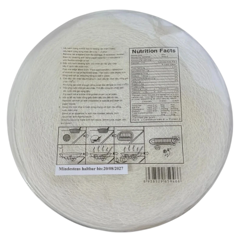Reispapier für knusprige Frühlingsrollen (Netz-Reispapier) 200g